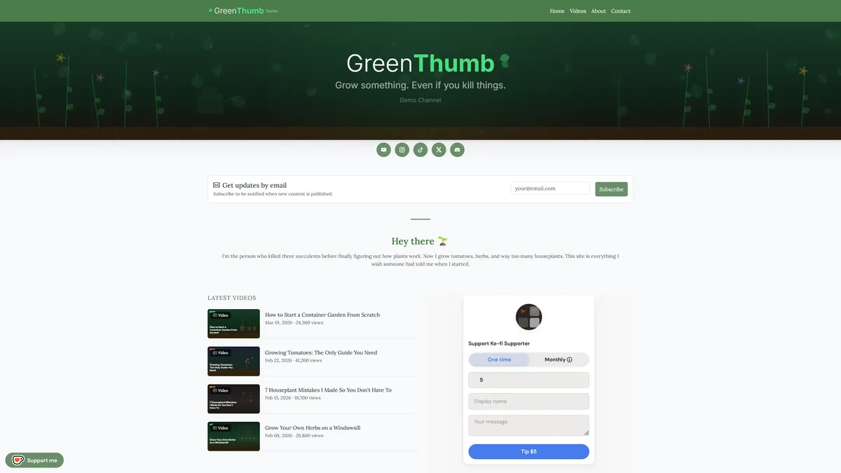 GreenThumb demo site — a gardening channel using the Forest theme